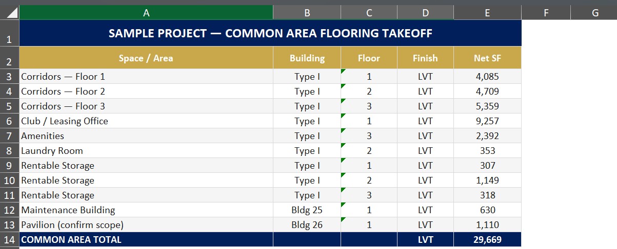Common Area Flooring Takeoff